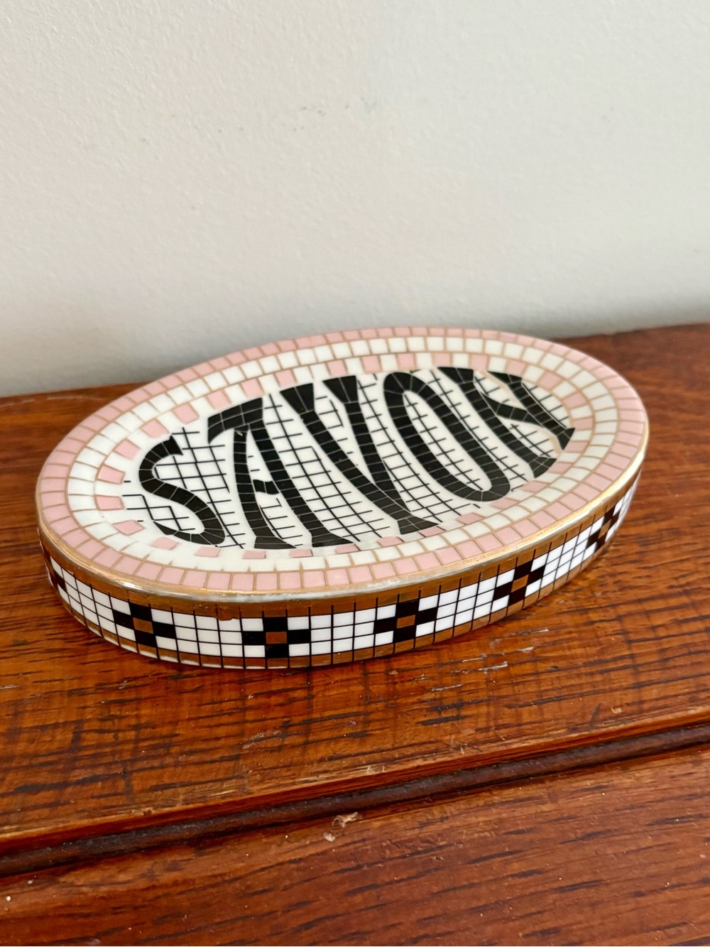 Anthropologie Parisian Bistro Mosaic Soap Dish - Pink, Black & White